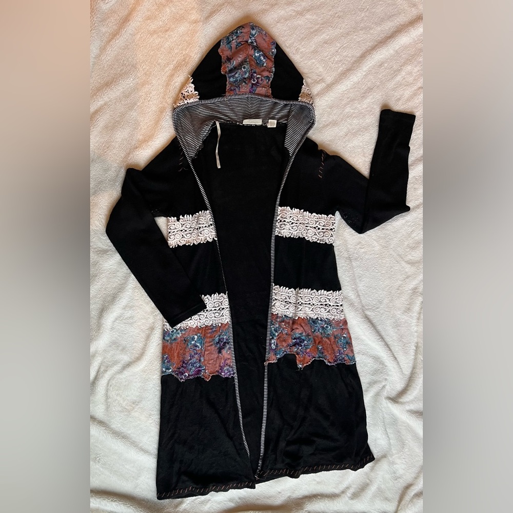 Gimmick by BKE long, black, pattern Cardigan Sweater size Large